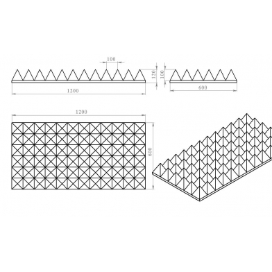 Купить панель з акустичного поролону ecosound піраміда xl 120мм. 1,2мх0,6м колір чорний графіт  по низкой цене