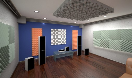 Визуализация проекта с использованием Акустическая панель Ecosound Cinema Acoustic sea 50х50 см цвет голубой