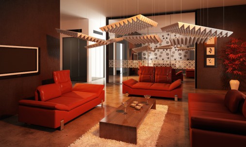 Визуализация проекта с использованием Панель из акустического поролона Ecosound Pattern Orange 60мм, 60х60см цвет оранжевый