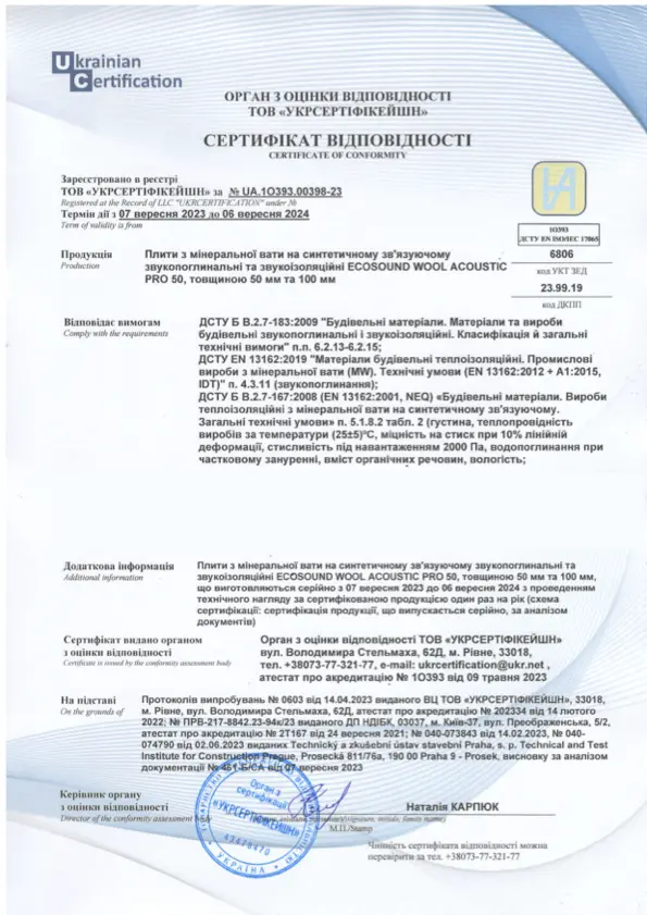 Сертифікат відповідності ДСТУ та ТУ